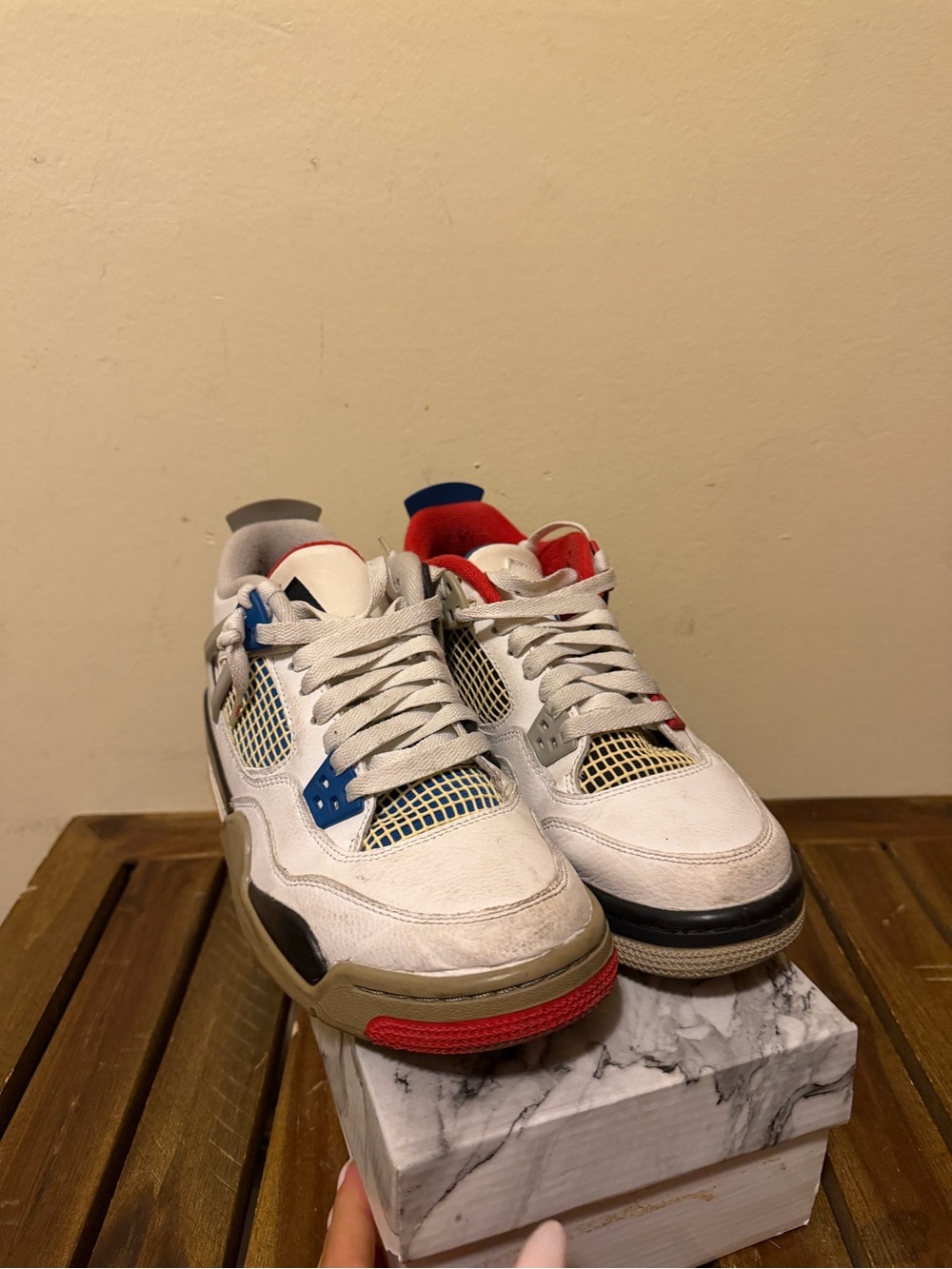 Jordan Kids White Sneakers with Red & Blue Accents - Picture 2 of 5